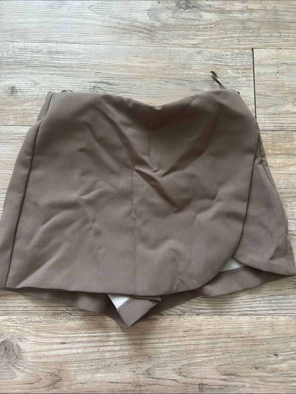 Zara Taupe Wrap-Style Mini Skirt